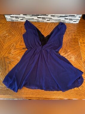 Flora by Flora Nikrooz Blue Black Mesh Babydoll Negligee M